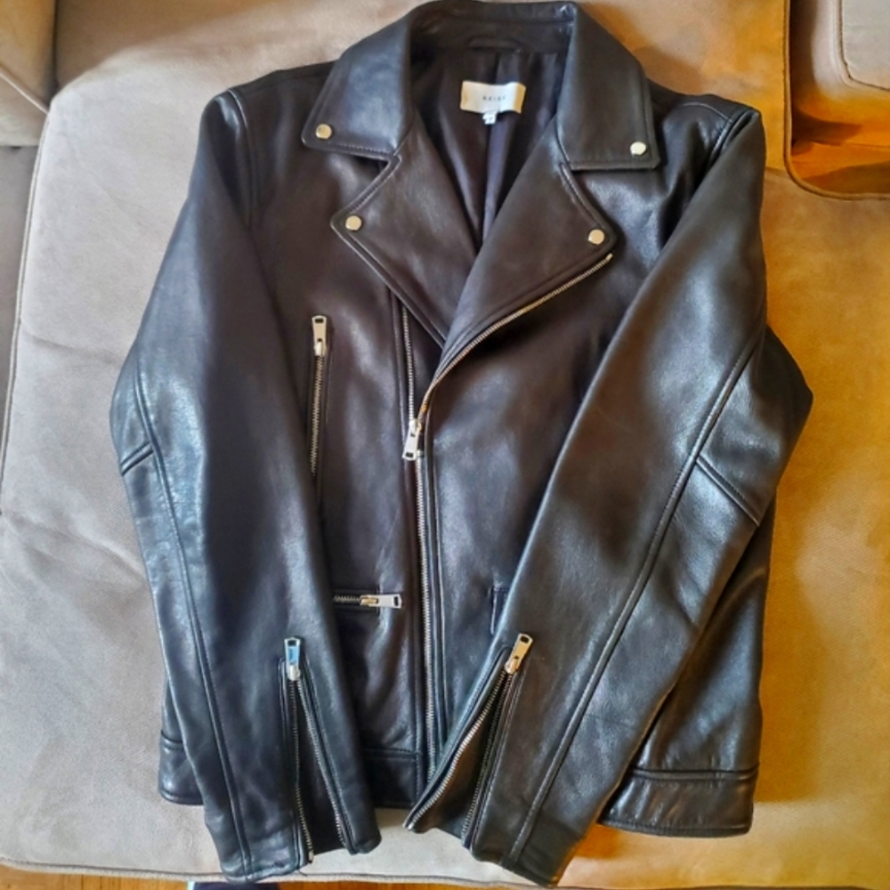 Reiss lamb leather motorcycle jacket sz m